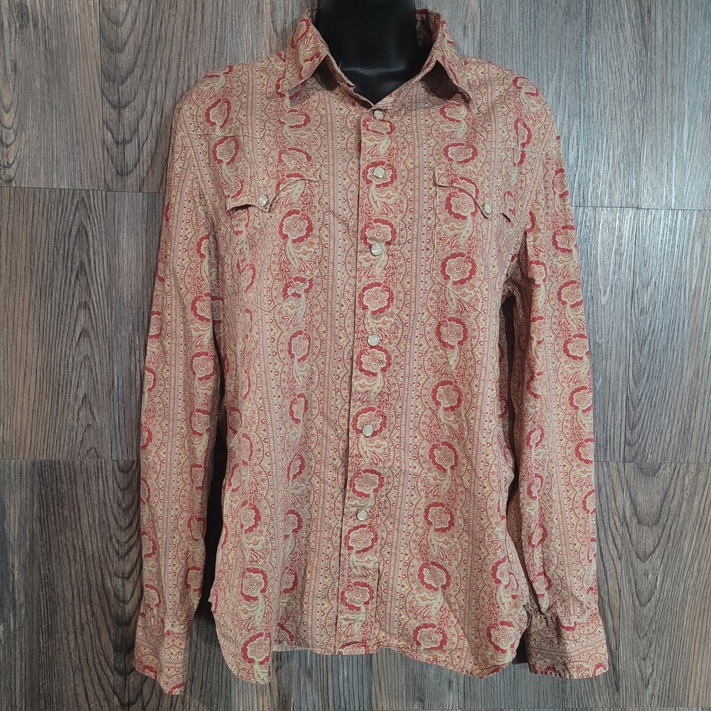 RRL Double RL Ralph Lauren Women's Sz 4 Snap Western Floral Shirt Beige Mauve